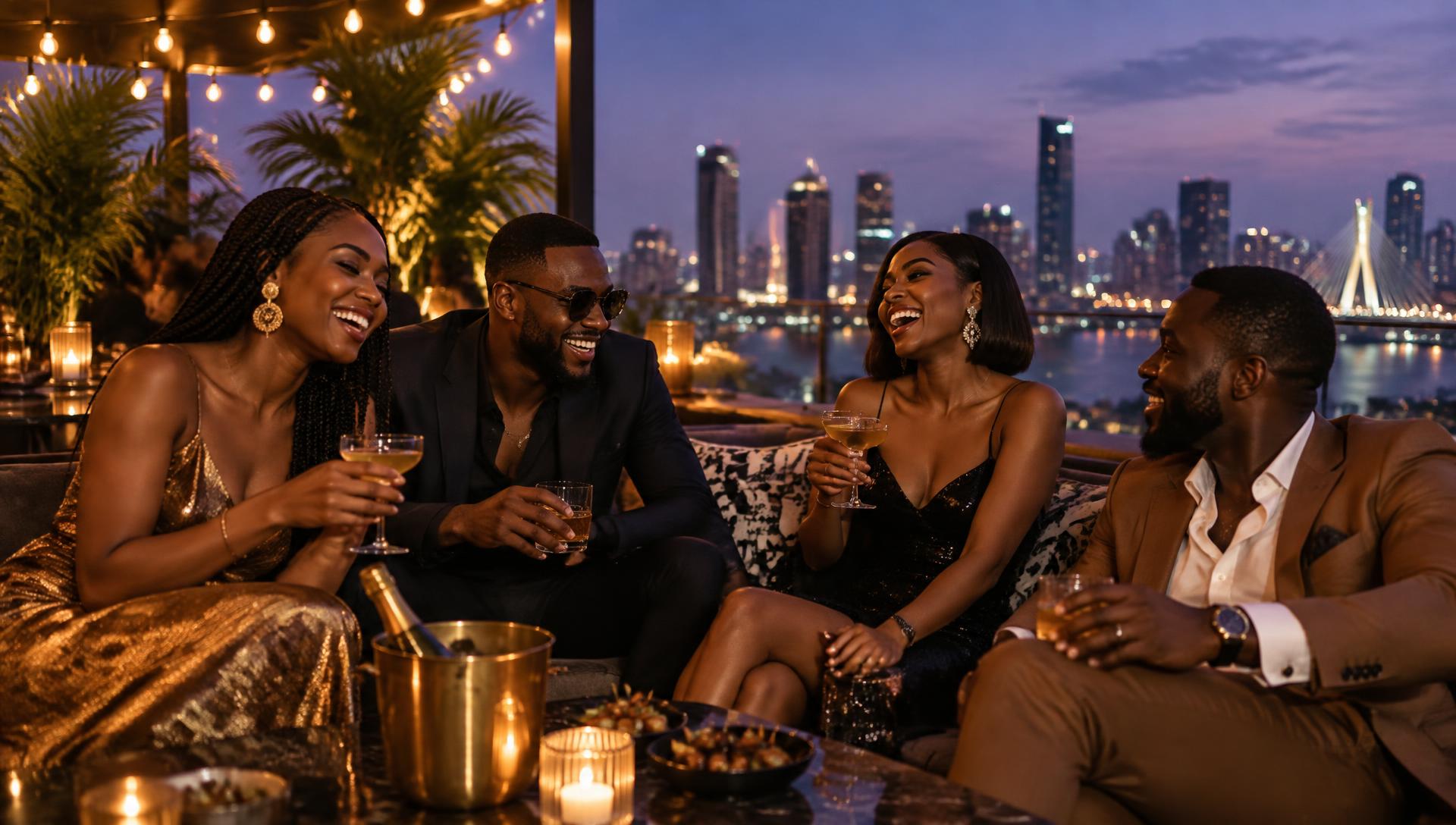 Friends on a rooftop at sunset